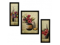 Indianara 3 Pc Set of Floral Paintings (1056) Without Glass 5.2 X 12.5, 9.5 X 12.5, 5.2 X 12.5 Inch-Multicolour Rs. 278