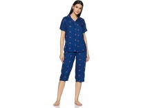 Longies Women’s Rayon Pyjama Night Suit Regular Capri Set (LGRCSSY010_Dark Blue_Medium) M) Rs. 372