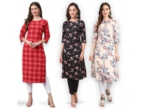 Tarshika Womens Printed Crepe Kurti Combo Pack of-3 Rs. 499