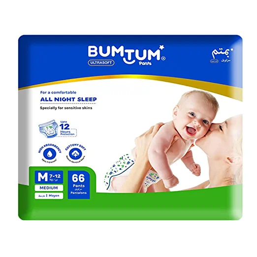 Bumtum Baby Diaper Pants with Leakage Protection -7 to 12 Kg (Medium, 66 Count, Pack of 1) Rs.556