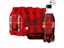 Coke Zero Coca-Cola Zero Sugar, No Calories Soft Drink PET Bottle, 250 ml (Pack of 8) Rs. 149
