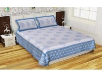 Nimwara Cotton Hand Block Printed Double Bedsheet with 2 Pillow Covers – Floral (White/Blue) Rs. 468