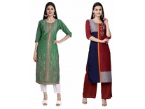 Sancom Women’s Crepe Straight Kurta (287-059_Multi_XL) Multicolour Rs. 321