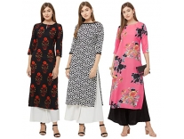 GoSriKi Women’s Crepe Kurta (KURTI-COMBO-PACK-3-003-L_Multi_L) Rs.379
