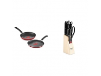 Pigeon Aluminium Nonstick Duo Pack Flat Tawa 250 and Fry Pan 200 Gift Set (Red) & Pigeon by Stove Kraft Shears Kitchen Knifes 6 Piece Set with Wooden Block Rs.928
