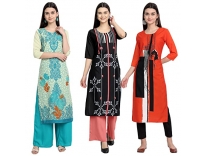 Sancom Women’s Crepe Straight Fit Kurta (G-007-073-018-050-006-066_Multi_S) Multicolour Rs. 839