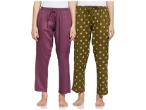 Indigo Women’s Pack of 2 Pajamas(AW21/BLC-272_Olive+ Plum_M) Rs. 271