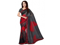 Ishin Poly Georgette Black Printed Women’s Saree/Sari With Lace Rs. 399