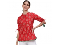 ishin Women’s Cotton Red Floral Printed A-Line Top Rs. 689
