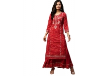 ishin Women’s Red Ethnic Motifs Embroidered A-Line Kurta Rs. 349