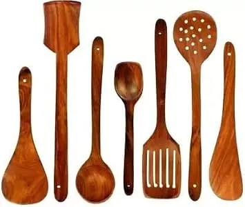 Ace Wood Crafts Wooden Serving and Cooking Spoons Wood Brown Spoons Kitchen Utensil Set of 7 Rs. 85