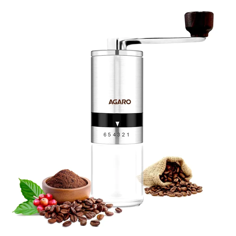 AGARO Elite Manual Coffee Grinder, Ceramic Grinder with Glass jar, 6 Adjustable Settings, Stainless Steel Body, Tooth Handle, No Power, Whole Bean, Rs. 850