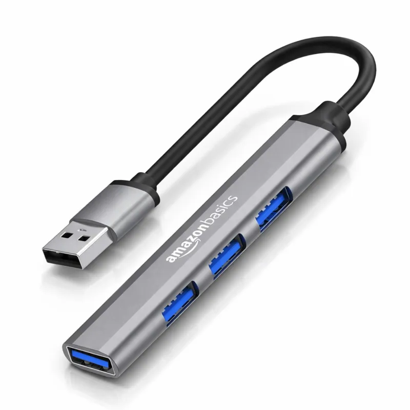 Amazon Basics 4-in-1 Hub Multiport Adapter, USB Hub with Aluminium Shell, 1 x USB 3.0 & 3 x USB 2.0 for PC, MacBook, Mac mini, iMac, Tablet, and Rs. 249