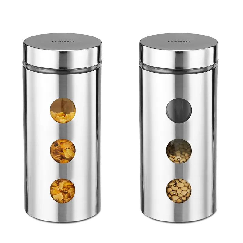 Amazon Brand – Solimo Drip Window Steel Jacketed Glass Jar | Multipurpose Kitchen Organizer With See-Through Window | 1700 Ml Set Of 2 – Silver Rs. 870