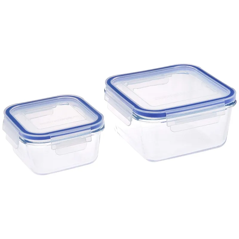 Amazon Brand – Solimo Square Glass Storage Container Set, Set of 2, Transparent -450ml & 900ml Rs. 341