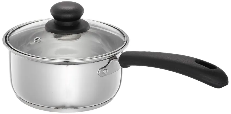 Amazon Brand – Solimo Stainless Steel Saucepan with Glass Lid | Induction Base | 16 cm | 1500 ml Rs. 495