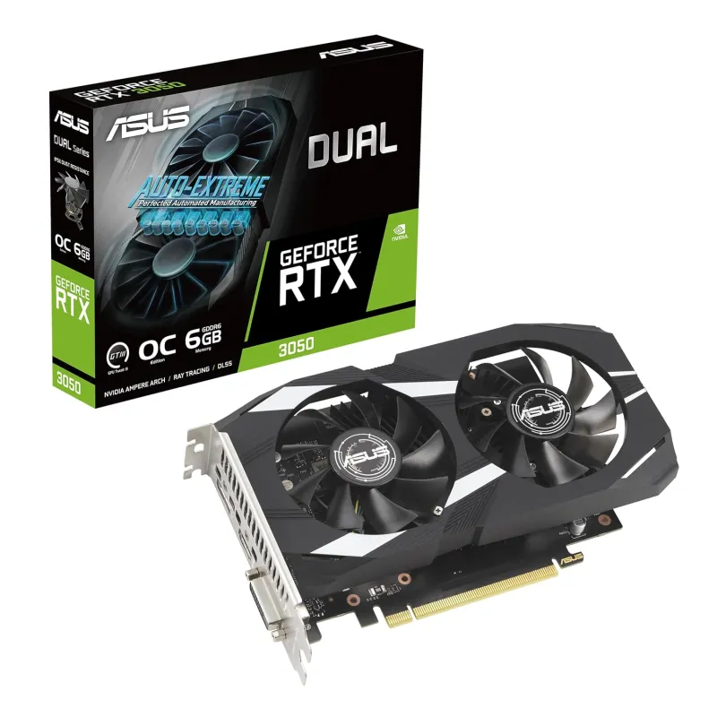 [Apay ICICI CC] ASUS Dual NVIDIA Geforce RTX 3050 6GB OC Edition Gaming Graphics Card-pci_e_x16 4.0, 6GB GDDR6 Memory, HDMI 2.1, Displayport 1.4A, 2-Slot Design, Rs. 27500