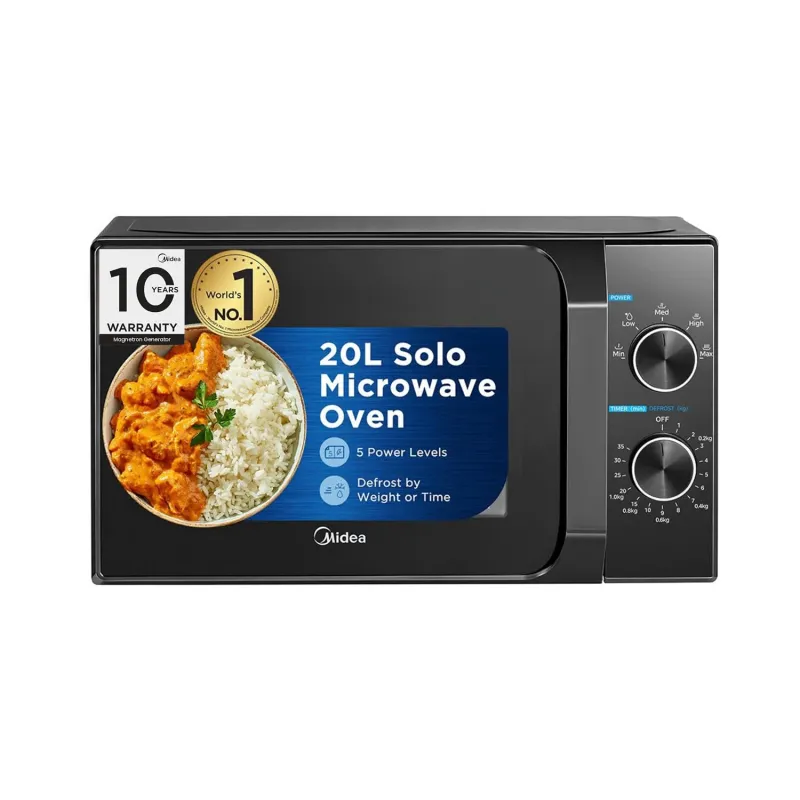 [Apay ICICI CC] Midea 20L Solo Microwave Oven | 5 Power Levels + Defrost | 10-Year Magnetron Warranty | Mechanical Knob Control | Easy-Clean Powder-Coated Cavity | Rs. 4408