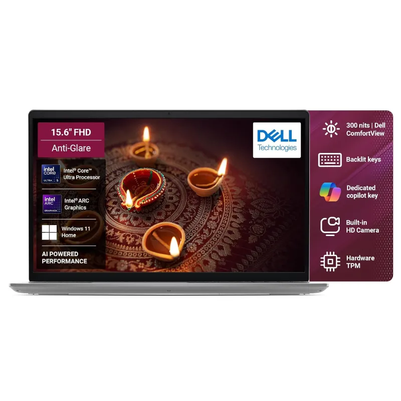 [Apay ICICI NC EMI] Dell 15 AI Powered Laptop, Intel® Core™ Ultra 5 225U Processor, 16GB:512GB, 15.6″ (39.62cm) FHD 300nits Display, (Dell 15), Backlit Keyboard + AI Rs. 74990