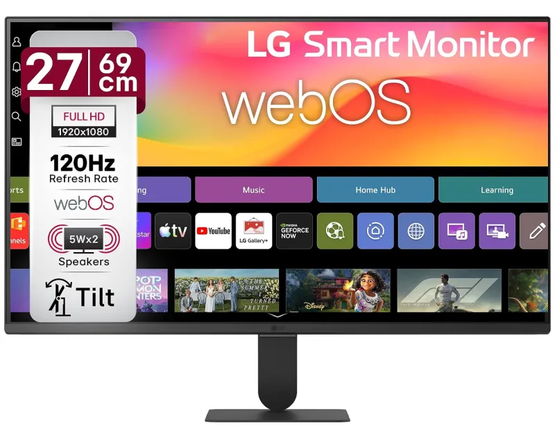 [Apay ICICI NC EMI] LG 27U511SB 69 cm (27 Inch) Full HD (1920×1080) IPS Smart Monitor with webOS26, 120Hz, Wi-Fi, Bluetooth, Miracast, AirPlay, Speakers, HDMI, USB-A,