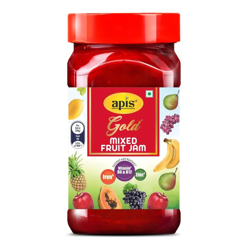 ApisGold Mixed Fruit Jam 1kg Jar | Made with Real Fruit Ingredients | Enriched with Iron, Zinc and Vitamin B6, B12 | Delicious Breakfast Spread for Rs. 134