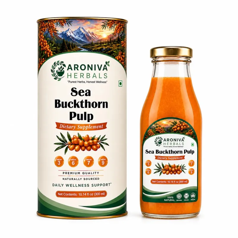 [Apply 10% Coupon] Aroniva Herbals 100% Pure Himalayan Sea Buckthorn Juice & Pulp (300ml Glass Bottle) | Cold Pressed Leh Berry with Omega 7 for Glowing Skin, Immunity Rs. 359