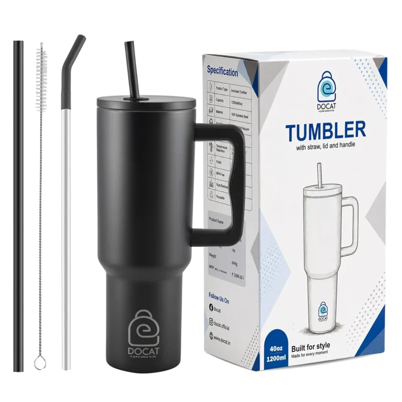 [Apply 2% Coupon] DOCAT 1200ML Stainless Steel Tumbler with Lid and Straw, Hot and Cold Double Insulated Sipper Mug, 100% Leak Proof Coffee Tumbler Cupholder for Rs. 799