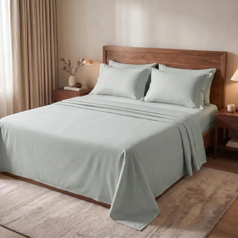 [Apply 2% Coupon] Elaris Solid 300 TC 100% Cotton Queen Size Flat Bedsheet with 2 Pillow Covers, 90 x 100 Inch, Misty Sage