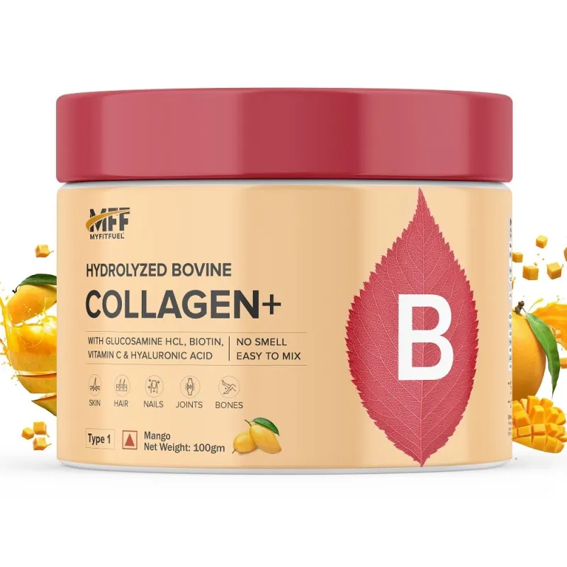 [Apply 2% Coupon] MyFitFuel Hydrolyzed Bovine Collagen (100gm, Mango) with Biotin, Hyaluronic Acid, Zinc, Vitamin C & Glucosamine | For Skin, Hair, Nails & Joints Rs. 195