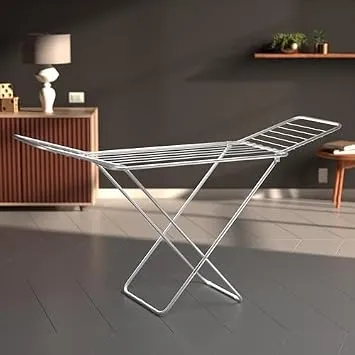 [Apply 3% Coupon] amazon basics 3-Way Foldable Cloth Drying Stand – Lightweight Mild Steel Collapsible Rack with 20 Rails & 42 Ft Rack Length (Silver) Rs. 969