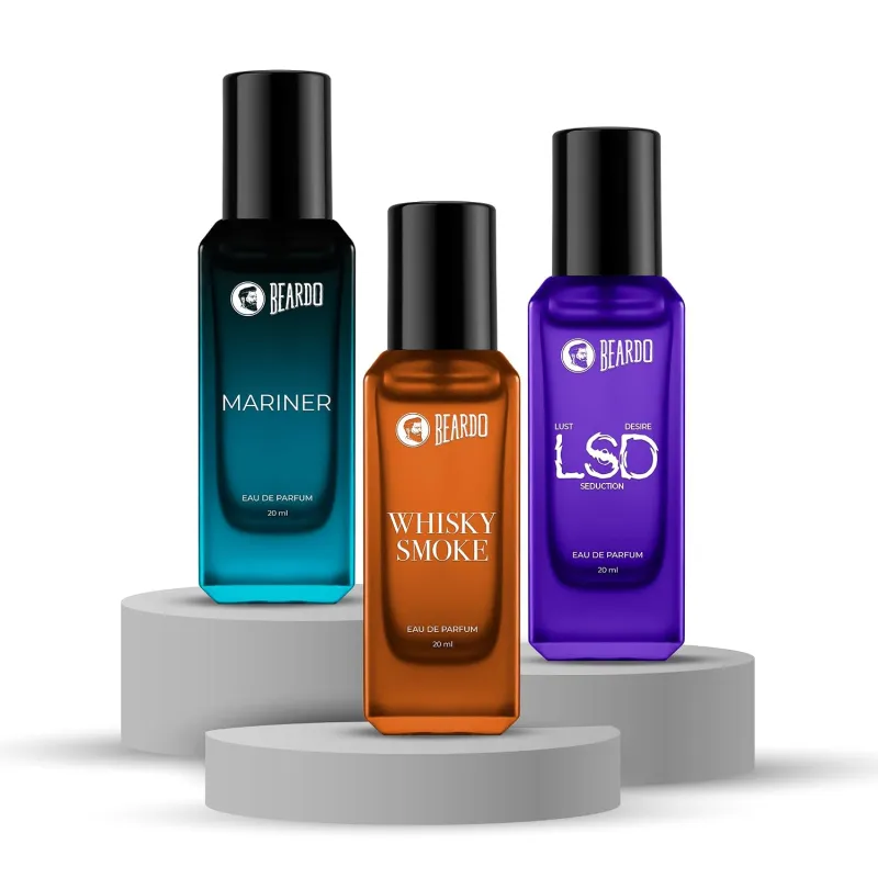 [Apply 3% Coupon] Beardo The Iconic Trio- LSD,Mariner & Whisky Smoke Perfume for Men (20ml x 3) | Long Lasting Fragrance | Long Lasting Perfume for Men | Gift for Men Rs. 189