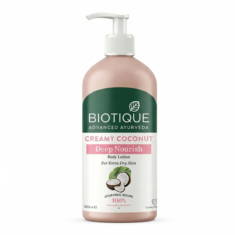 [Apply 3% Coupon] Biotique Creamy Coconut Deep Nourish Body lotion For Extra Dry Skin | Heals, Repairs, and Soothes the Skin | Moisturizing and Skin-Humidifying | 100%