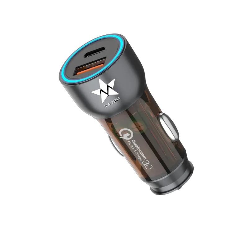 [Apply 3% Coupon] Blackstar Super-Fast Car Charger for Samsung Mobiles & iPhones – 51Watts Speed – with Type C Port + USB Port (Translucent Beautiful Modern Design) Rs. 484