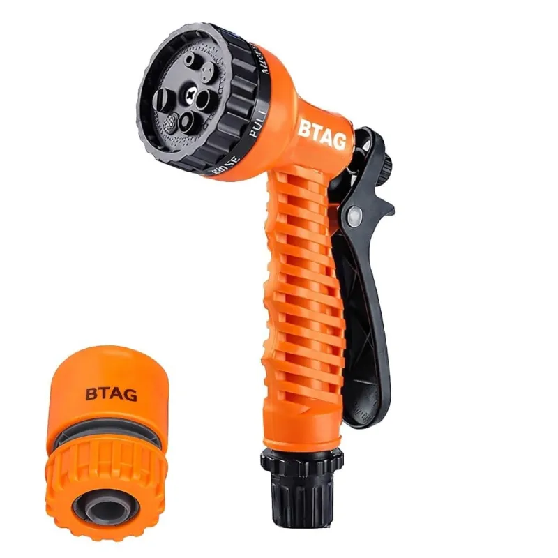 [Apply 3% Coupon] Btag 7-Pattern Garden Spray Gun Hose Nozzle with Adjustable Trigger Handle, Water Spray Nozzle for Car Wash, Lawn & Garden Watering – with Orange Rs. 144