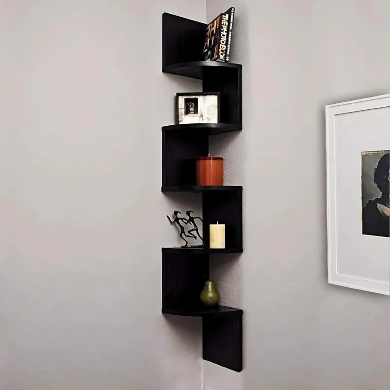 [Apply 3% Coupon] Dime Store Wooden Wall Shelves | Corner Hanging Shelf for Living Room Stylish | Zig Zag Home Decor Floating Display Rack for Storage Rs. 551
