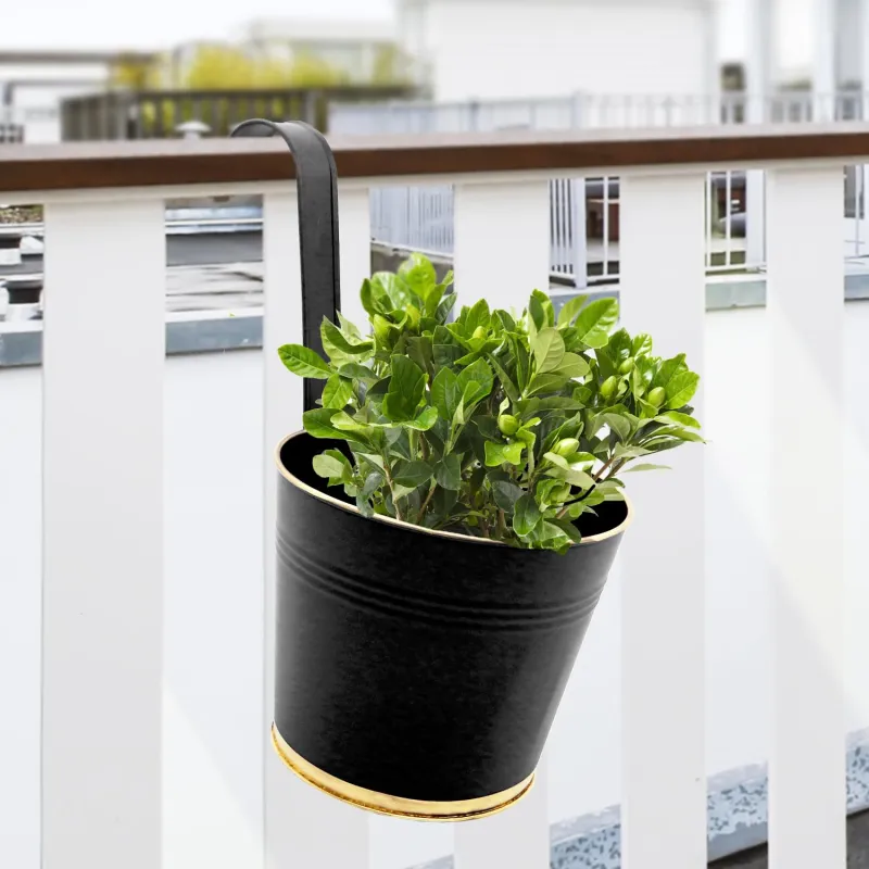 [Apply 3% Coupon] ecofynd 7 Inches Halley Railing Planters for Balcony, Hanging Pots for Plants, Wall Hanging Decorative Planters for Vertical Garden, Pack of 1 (Black) Rs. 179