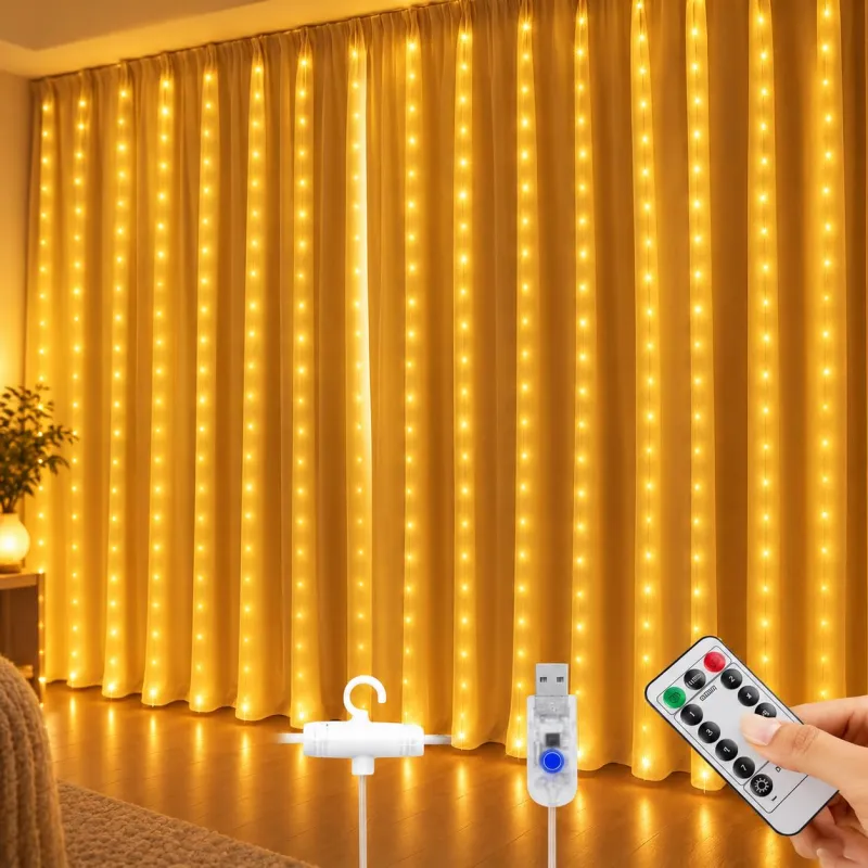 [Apply 3% Coupon] Gesto USB Curtain Fairy Lights for Decoration – 300 Led String Lights with 8 Modes Remote | Warm White Decorative Lights for Home Decor, Room,Wall, Rs. 260