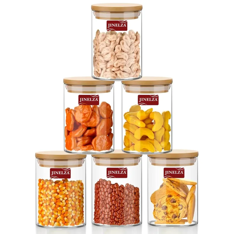[Apply 3% Coupon] Glass Jars Air Tight Canister Borosilicate Kitchen Food Storage Container Set With Natural Bamboo Lids For Candy, Cookie, Rice, Sugar, Flour, Pasta, Rs. 629
