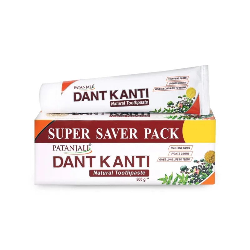 [Apply 3% Coupon] Patanjali Dant Kanti Natural Toothpaste 800G (200G X 4), Super Saver Value Pack, Makes Teeth Strong, Tightens Gums, Gives Cavity Free Smile Rs. 252