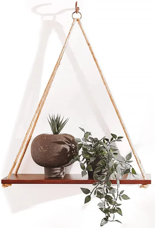 [Apply 3% Coupon] UHUD CRAFTS Hanging Shelves – Adjustable Rope Hanging Shelf, Wall Hanging Decor, Lightweight, Premium Wooden Shelf, Hanging Plant Shelf for Bedroom Rs. 133