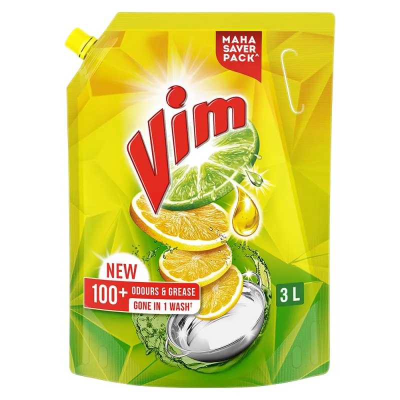 [Apply 3% Coupon] Vim Dishwash Liquid 3 L pouch | Removes 100+ Odours & Grease in 1 wash | With the power of 100 Lemons Rs. 390