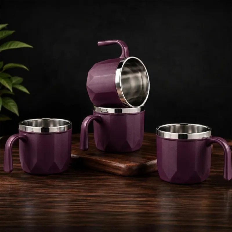 [Apply 4% Coupon] MAGIC SPOON Stainless Steel Tea Cup Set of 4 | Insulated Reusable Coffee Cups with Handle | Multipurpose Drinking Cup for Tea, Coffee, Milk & Hot or Rs. 287