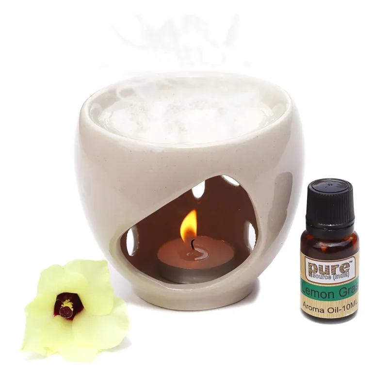 [Apply 4% Coupon] Pure Source India Ceramic Aroma Burner, Oil Warmer for Home & Office Decor (4 X 4 Inch) (White) Rs. 111