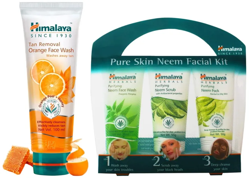 [Apply 5% Coupon] Himalaya Pure Skin Neem Facial Kit (Facewash 50ml, Scrub 50g & Face Pack 50g) & Himalaya Tan Removal Orange Face Wash, 100ml Rs. 193