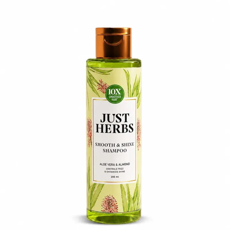 [Apply 5% Coupon] Just Herbs Smooth & Shine Shampoo for Dry and Frizzy Hair| Aloe Vera, Almond, Rice Protein & 12 Herbs | 10X Smoother Hair From First Wash | Ayurvedic Rs. 206