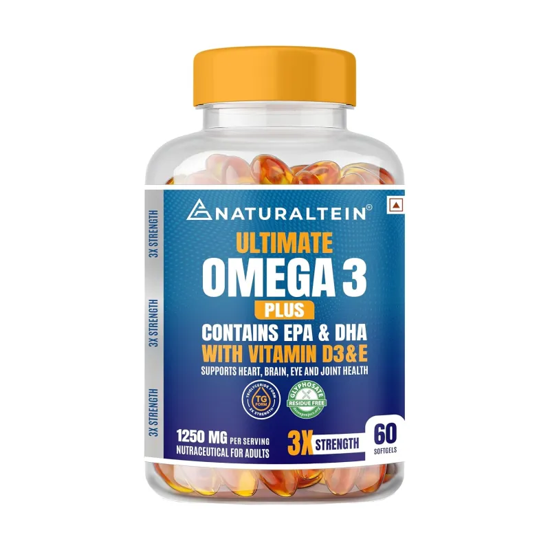 [Apply 5% Coupon] NATURALTEIN Ultimate Omega-3 plus Fish Oil 1250mg Triple Strength Softgel Capsules with vitamin D3 and E | 450mg EPA & 300mg DHA in Triglyceride Form Rs. 705