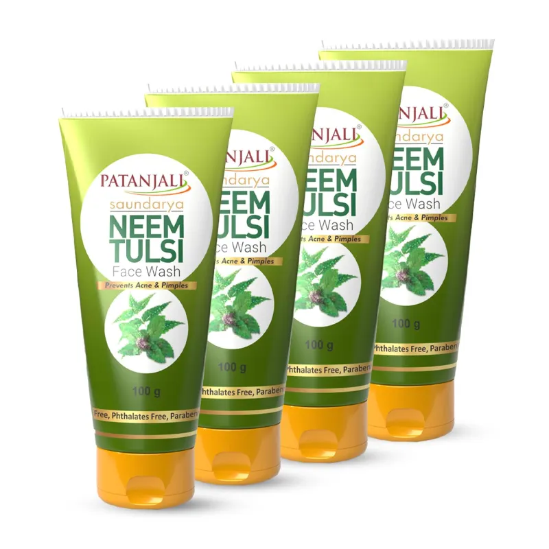 [Apply 5% Coupon] Patanjali Saundarya Neem Tulsi Face Wash, for Clean and Fresh Skin with Natural Ingredients for Daily Use 100g (Pack of 4) Rs. 141