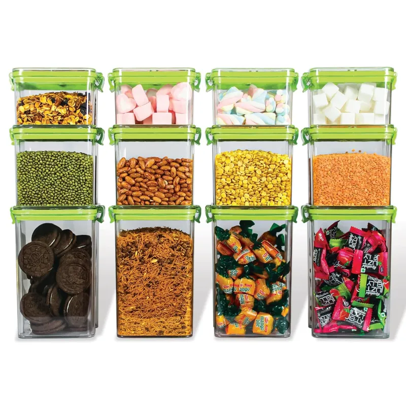 [Apply 5% Coupon] PEARLPET Click n Seal Plastic Kitchen Storage Container Set of 12 Pcs 400 ml,700 ml & 1200 ml, Square shape, Green Rs. 919