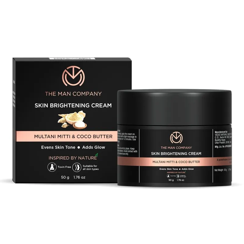 [Apply 5% Coupon] The Man Company Skin Brightening Cream – 50gm for Glowing Radiant Skin | Enriched with Multani Mitti, Coco Butter, Hyaluronic Acid | Reduces Acne & Rs. 206