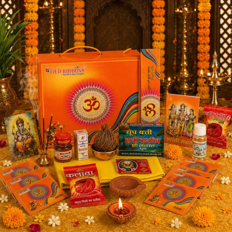 [Apply 5% Coupon] TIED RIBBONS Decorative Ganesh Chathurthi Pooja kit with Complete Puja Set for Ganesh Poojan Decoration Items for Home Pooja Room Hall Rs. 379